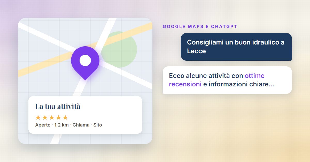 Una mappa con un segnaposto e una conversazione con l'intelligenza artificiale che consiglia un'attività vicina